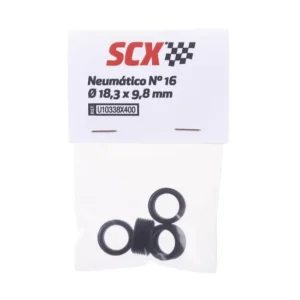 SCX 1:32 U10338 Rubber Tires - Tire Kit #16 18.3x9.8mm - Ribbed x4 Pack